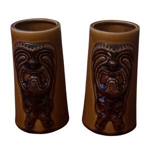 2 Brown Tiki Mugs Set Highball MCM Barware Vintage